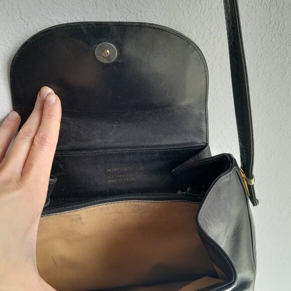 Vintage Nordstrom Leather Black Purse Genuine Turkey Made Crossbody Shoulder Bag - Picture 4 of 12